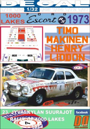 DECAL FORD ESCORT RS 1600 MK I T.MAKINEN 1000 LAKES 1973 WINNER
