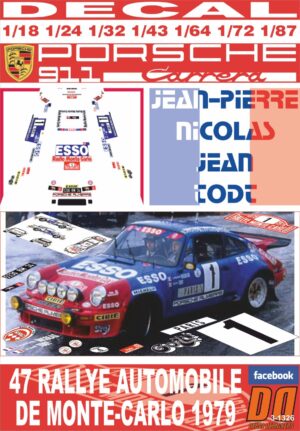 DECAL PORSCHE 911 Carrera RS 3.0 J-P.NICOLAS R.MONTECARLO 1979 6th (01)