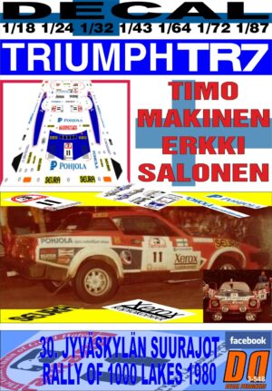 DECAL TRIUMPH TR7 V8 TIMO MAKINEN R.OF 1000 LAKES 1980 22nd