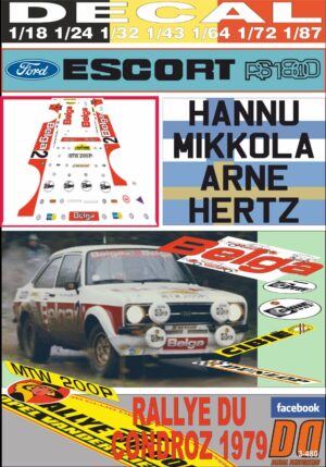 DECAL FORD ESCORT RS 1800 MKII HANNU MIKKOLA RALLYE DU CONDROZ 1979 DnF (01)