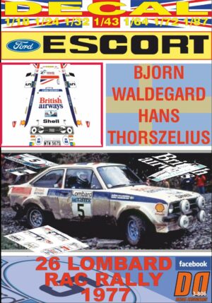 DECAL FORD ESCORT RS 1800 BJORN WALDEGARD RAC RALLY 1977 WINNER