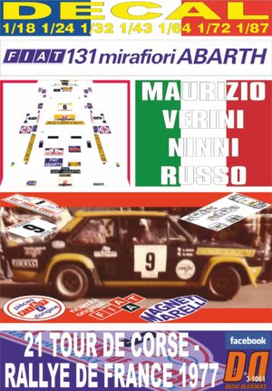 DECAL FIAT 131 ABARTH M.VERINI TOUR DE CORSE 1977 7th