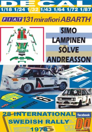 DECAL FIAT 131 ABARTH S.LAMPINEN SWEDISH R. 1978 6th