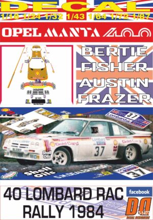 DECAL OPEL MANTA 400 B.FISHER RAC R. 1984 9th (01)