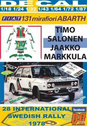 DECAL FIAT 131 ABARTH T.SALONEN SWEDISH R. 1978 DnF