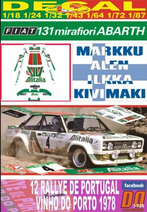 DECAL FIAT 131 ABARTH M.ALEN R. PORTUGAL 1978 WINNER