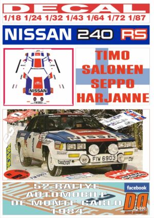 DECAL NISSAN 240 RS T.SALONEN R.MONTECARLO 1984 10th (01)