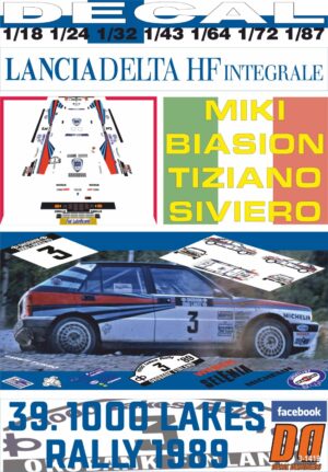 DECAL LANCIA DELTA INTEGRALE M.BIASION 1000 LAKES R.1989 6th (01)