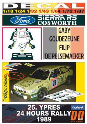 DECAL FORD SIERRA RS COSWORTH G.GOUDEZEUNE YPRES 24 HOURS R. 1989 11th (01)