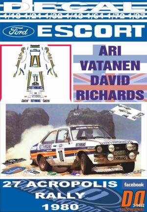 DECAL FORD ESCORT RS 1800 MKII A.VATANEN ACROPOLIS R. 1980 WINNER (01)