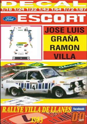 DECAL FORD ESCORT RS MKII JOSE LUIS GRAÑA RALLYE VILLA DE LLANES 1983 (01)