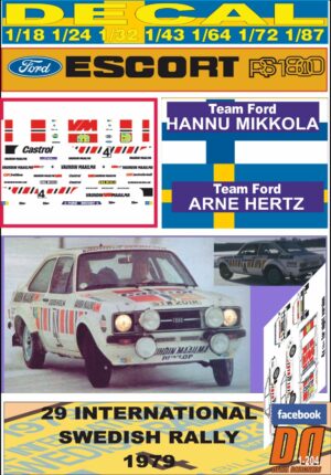 DECAL FORD ESCORT RS 1800 MKII H.MIKKOLA SWEDISH R. 1979 5th (01)