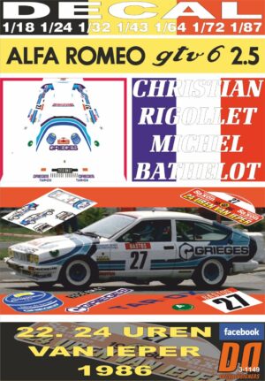 DECAL ALFA ROMEO ALFETTA GTV6 C.RIGOLLET YPRES 24 HOURS R. 1986 DnF (01)