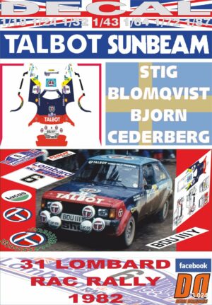 DECAL TALBOT SUNBEAM LOTUS S.BLOMQVIST RAC R. 1982 8th