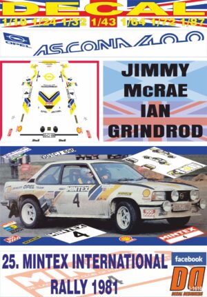 DECAL OPEL ASCONA 400 J.McRAE MINTEX R. 1981 2nd (01)