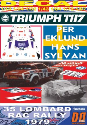 DECAL TRIUMPH  TR7 V8 PER EKLUND RAC R. 1979 13rd (01)