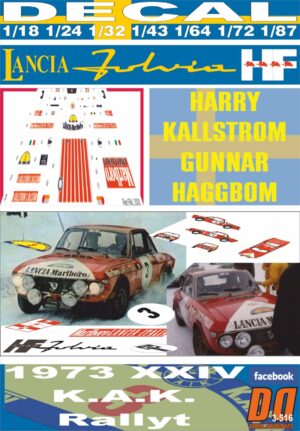 DECAL LANCIA FULVIA 1.6 COUPE HF H.KALLSTROM R.SWEDISH 1973 4th (01)