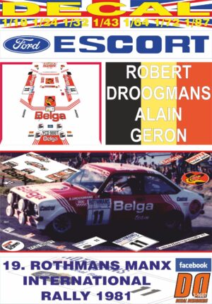 DECAL FORD ESCORT RS 1800 MKII R.DROOGMANS MANX R. 1981 DnF