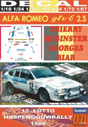 DECAL ALFA ROMEO ALFETTA GTV6 T.REGINSTER HASPENGOUWRALLY 1986 DnF (01)