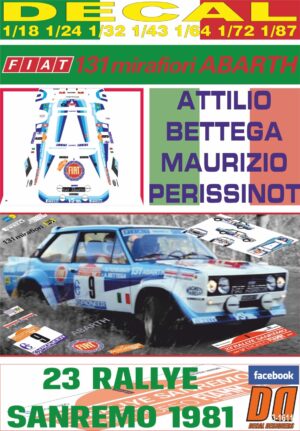 DECAL FIAT 131 ABARTH A.BETTEGA R.SANREMO 1981 DnF (01)