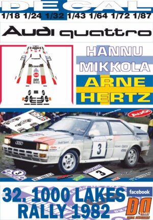 DECAL AUDI QUATTRO H.MIKKOLA R. OF THE 1000 LAKES 1982 WINNER (01)