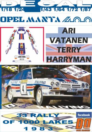 DECAL OPEL MANTA 400 ROTHMANS A.VATANEN 1000 LAKES R. 1983 DnF (01)