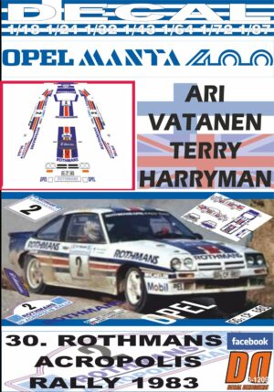 DECAL OPEL MANTA 400 A.VATANEN ACROPOLIS R. 1983 4th