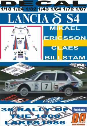 DECAL LANCIA DELTA S4 M.ERICSSON 1000 LAKES 1986 7th (01)