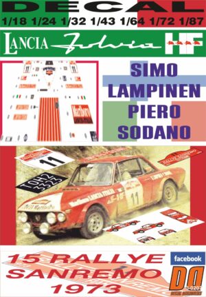 DECAL LANCIA FULVIA HF S.LAMPINEN R.SANREMO 1973 8th (01)