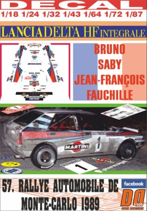 DECAL LANCIA DELTA INTEGRALE B.SABY R. MONTECARLO 1989 3rd (01)