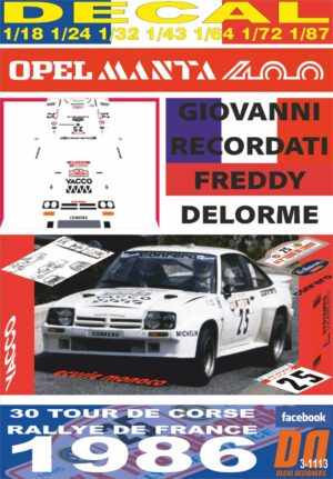 DECAL OPEL MANTA 400 G.RECORDATI TOUR DE CORSE 1986 DnF (01)