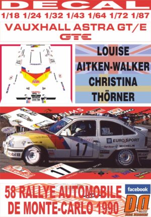 DECAL VAUXHALL ASTRA GTE L.AITKEN-WALKER R. MONTECARLO 1990 11th (01)
