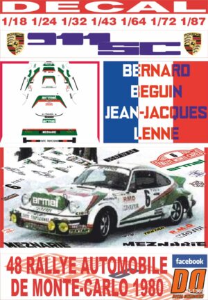 DECAL PORSCHE 911 SC B.BEGUIN R.MONTECARLO 1980 DnF (01)