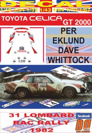 DECAL TOYOTA CELICA 2000 GT P.EKLUND RAC R. 1982 9th (01)