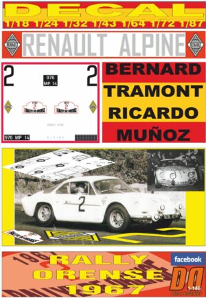 DECAL RENAULT ALPINE BERNARD TRAMONT RALLY ORENSE 1967 (01)