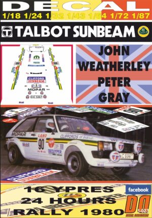 DECAL TALBOT SUNBEAM LOTUS JOHN WEATHERLEY YPRES RALLY 1980 (01)