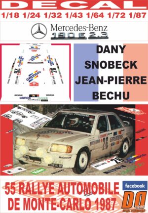 DECAL MERCEDES BENZ 190 E 2.3 16V D.SNOBECK R.MONTECARLO 1987 DnF (01)