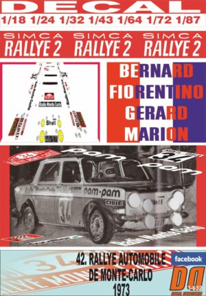 DECAL SIMCA RALLYE 2 B.FIORENTINO R.MONTECARLO 1973 21st (01)