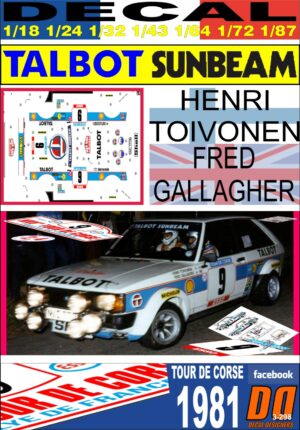 DECAL TALBOT SUNBEAM LOTUS HENRI TOIVONEN TOUR DE CORSE 1981 DnF (01)