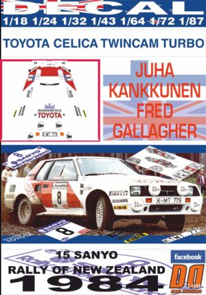 DECAL TOYOTA CELICA TWINCAM J.KANKKUNEN R. NEW ZEALAND 1984 DnF (01)