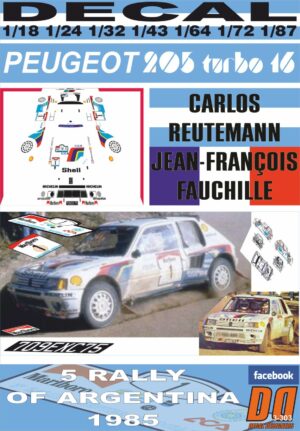 DECAL PEUGEOT 205 TURBO 16 E2 C.REUTEMANN R.ARGENTINA 1985 3rd (01)