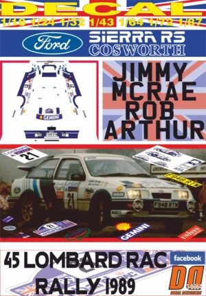 DECAL FORD SIERRA RS COSWORTH J. McRAE RAC R. 1989 12nd (01)