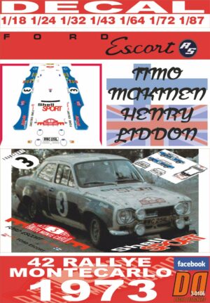 DECAL FORD ESCORT RS 1600 MK I T.MAKINEN R.MONTECARLO 1973 11th (01)