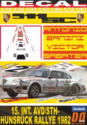 DECAL PORSCHE 911 SC "EMINENCE" A.ZANINI HUNSRUCK R. 1982 5th