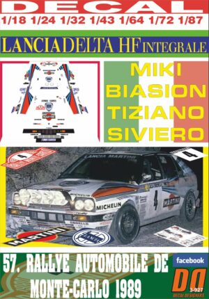 DECAL LANCIA DELTA INTEGRALE M.BIASION R. MONTECARLO 1989 WINNER