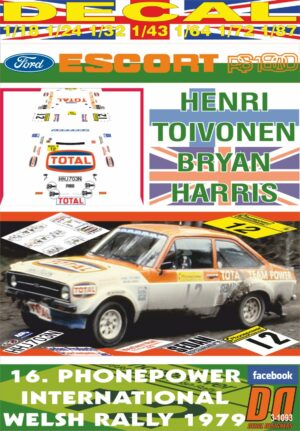 DECAL FORD ESCORT RS 1800 MK II H.TOIVONEN WELSH R. 1979 6th (01)