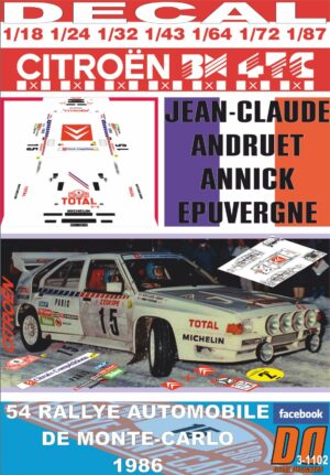 DECAL CITROEN BX 4TC J-C.ANDRUET R.MONTECARLO 1986 DnF