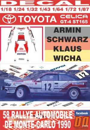 DECAL TOYOTA CELICA GT-4 ST165 A.SCHWARZ R.MONTECARLO 1990 5th (01)