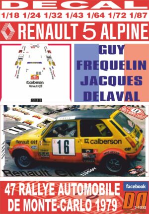 DECAL RENAULT 5 ALPINE G.FREQUELIN R.MONTECARLO 1979 8th (01)