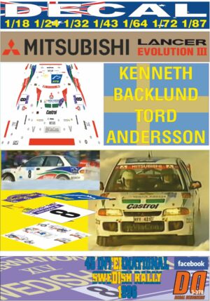 DECAL MITSUBISHI LANCER EVO III K.BACKLUND SWEDISH RALLY 1996 14th (01)